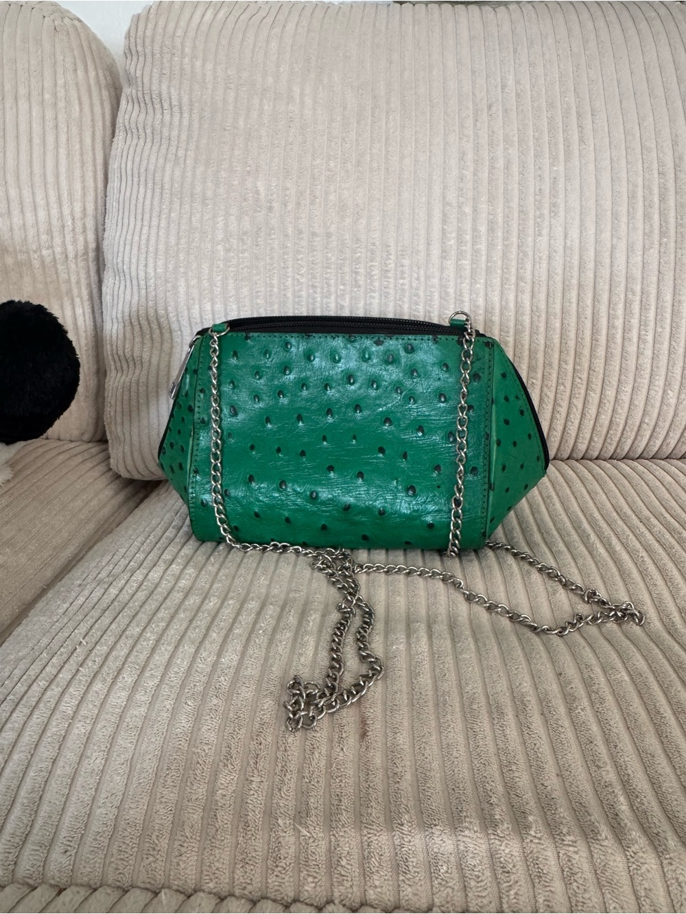 Green Ostrich-Texture Crossbody Bag with Chain Strap